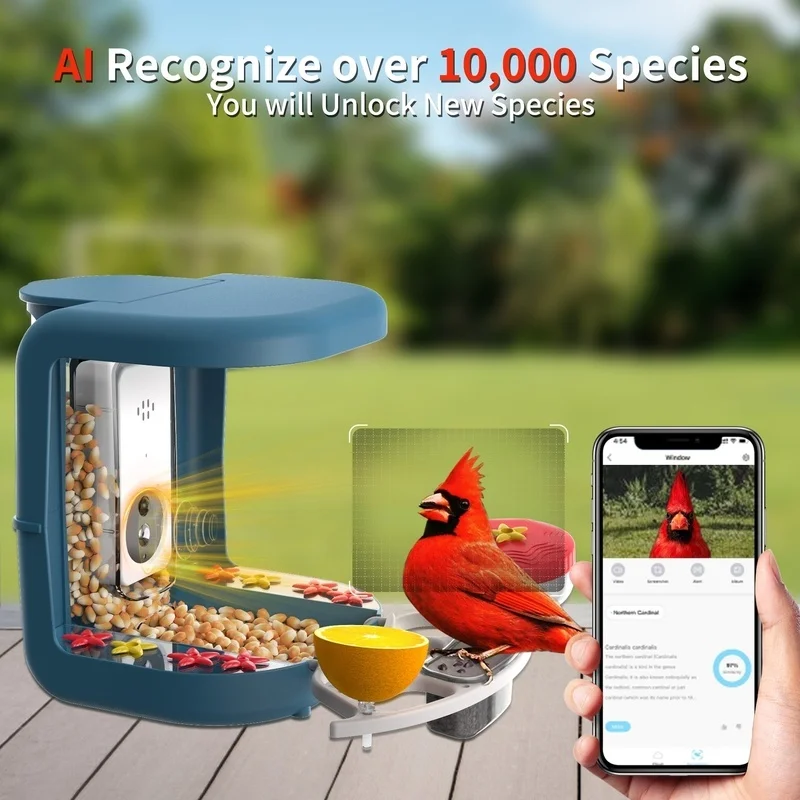 SM25264 ABS Plastic 2-in-1 Intelligent AI Bird Feeder with Tabletop Light for Animals