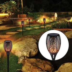 SM25265 Bronze Modern Smooth ABS Plastic 96LED Solar Flickering Flame Stake Light_3