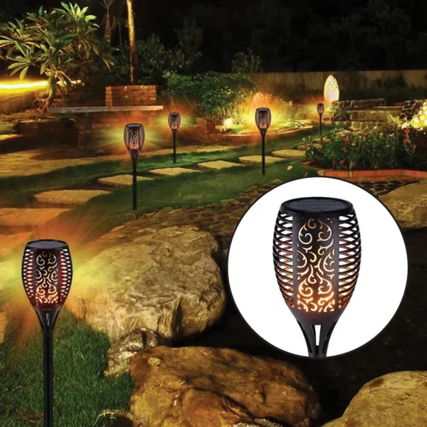 SM25265 Bronze Modern Smooth ABS Plastic 96LED Solar Flickering Flame Stake Light_3