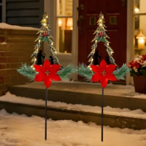 SM25267 Modern Silver Plastic PP Christmas Tree Solar Stake Light with Chain