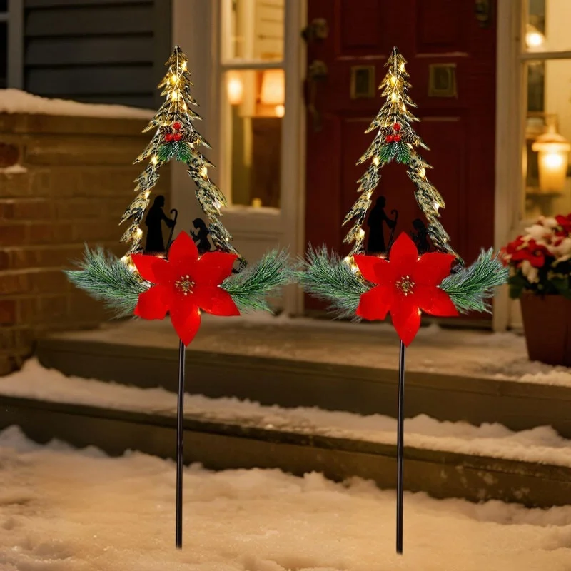 SM25267 Modern Silver Plastic PP Christmas Tree Solar Stake Light with Chain