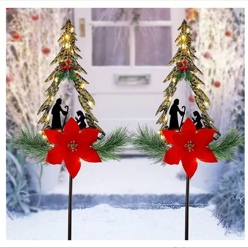 SM25267 Modern Silver Plastic PP Christmas Tree Solar Stake Light with Chain_2