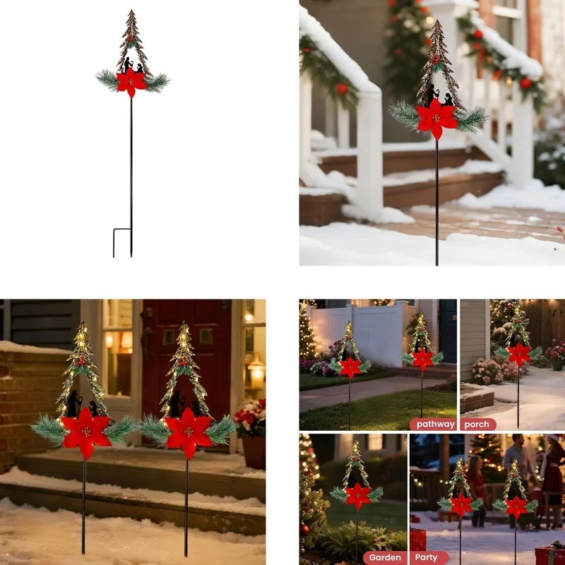 SM25267 Modern Silver Plastic PP Christmas Tree Solar Stake Light with Chain_4