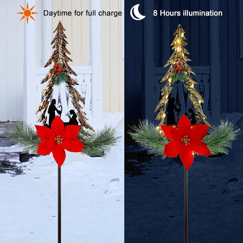 SM25267 Modern Silver Plastic PP Christmas Tree Solar Stake Light with Chain_7