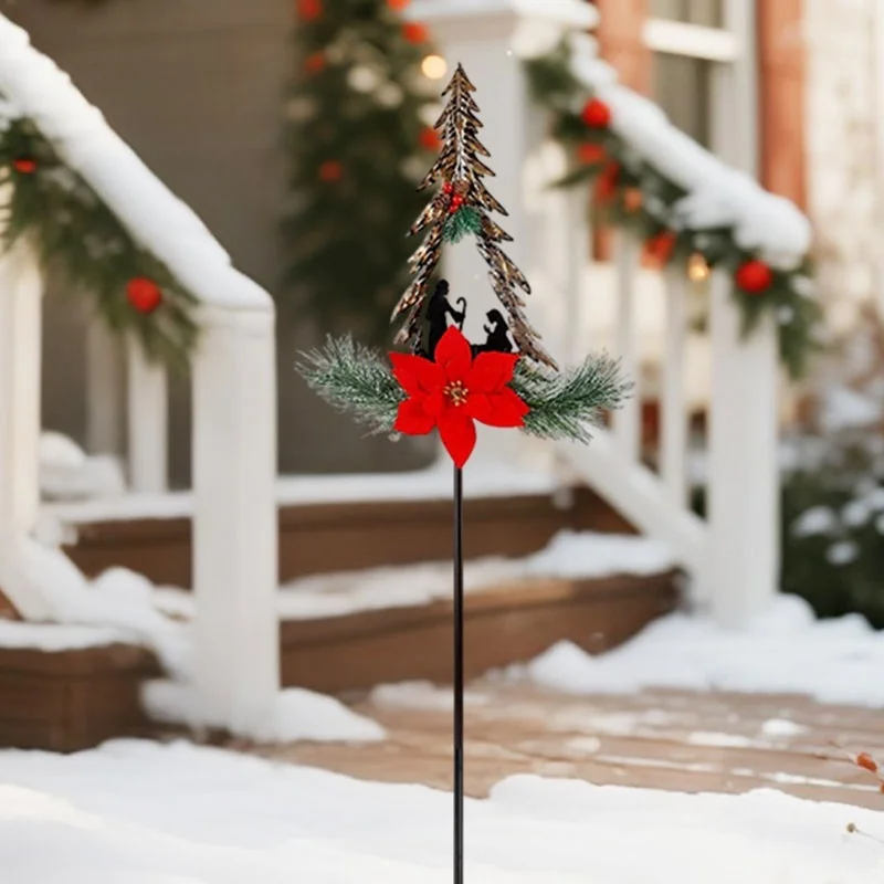 SM25267 Modern Silver Plastic PP Christmas Tree Solar Stake Light with Chain_8