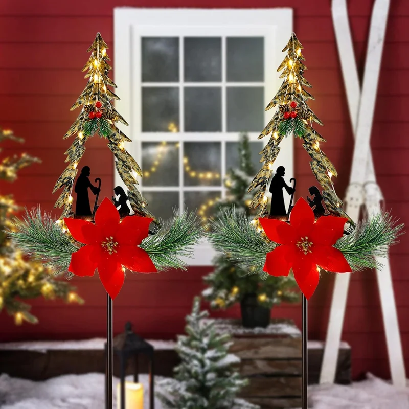 SM25267 Modern Silver Plastic PP Christmas Tree Solar Stake Light with Chain_9