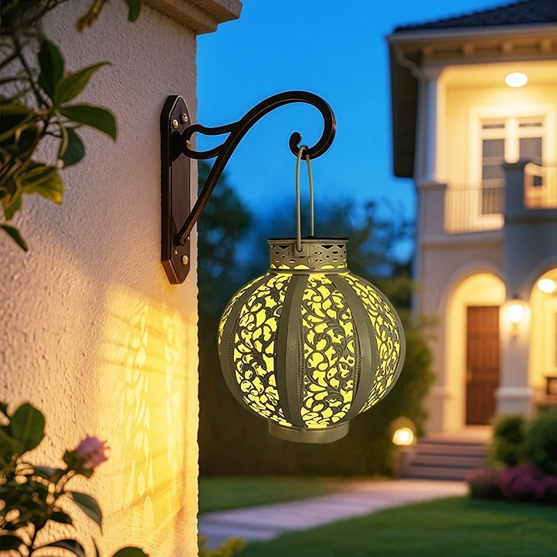 SM25293 Hollowed-Out Metal Iron Solar Hanging Lantern Light_2