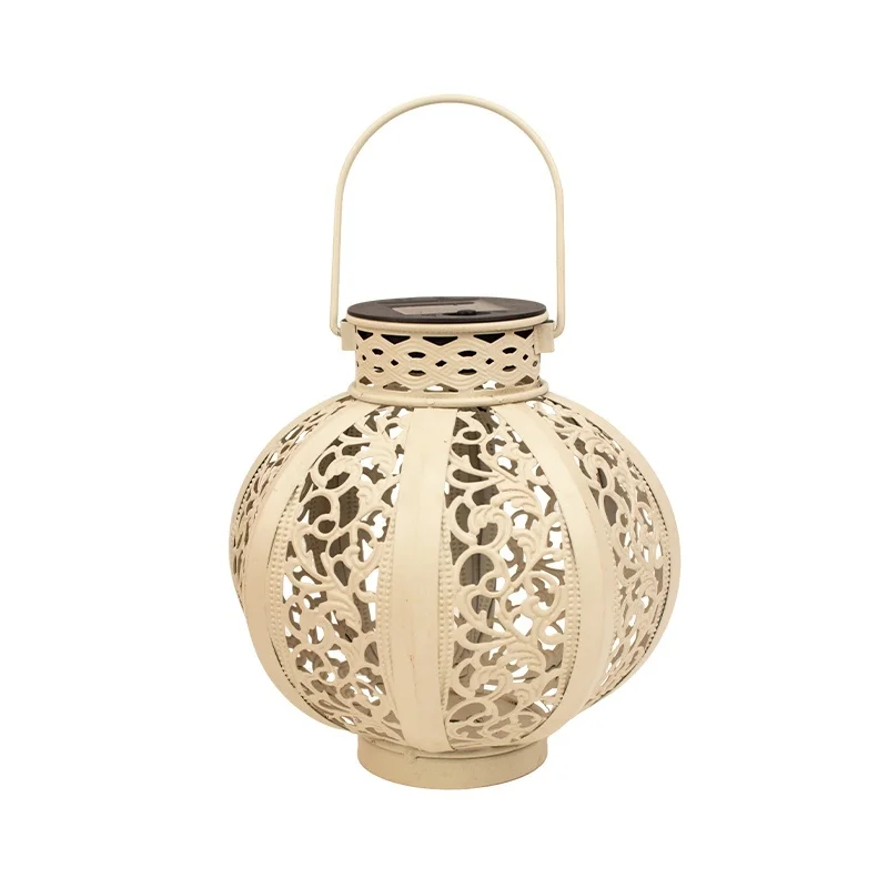 SM25293 Hollowed-Out Metal Iron Solar Hanging Lantern Light_3