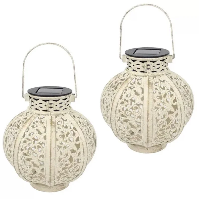 SM25293 Hollowed-Out Metal Iron Solar Hanging Lantern Light_4