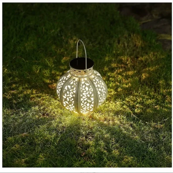SM25293 Hollowed-Out Metal Iron Solar Hanging Lantern Light_5