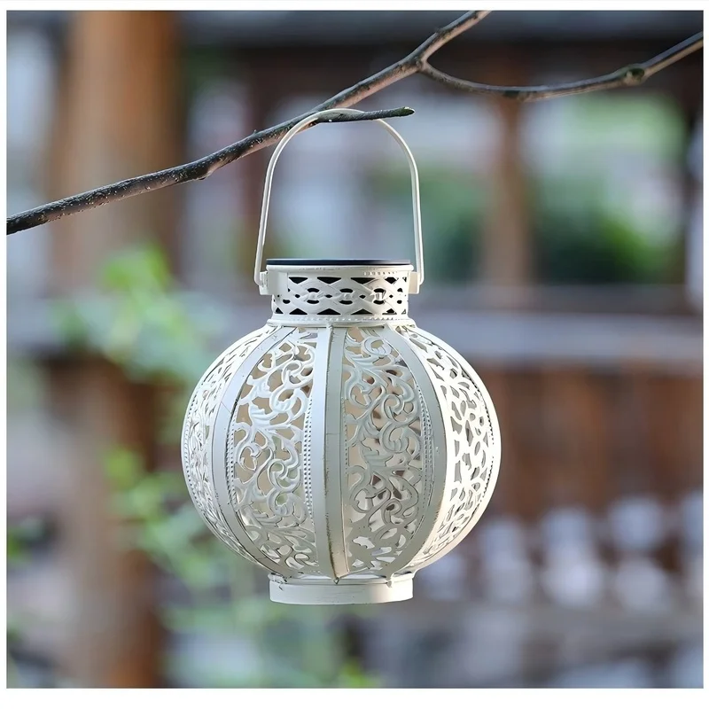 SM25293 Hollowed-Out Metal Iron Solar Hanging Lantern Light_7