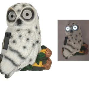 SM25300 Silver Solar Owl Bird Resin Statue with Stand, Small Modern Freestanding Animal Light
