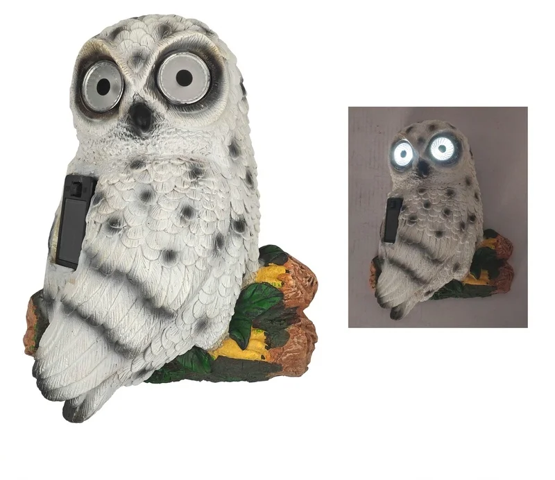 SM25300 Silver Solar Owl Bird Resin Statue with Stand, Small Modern Freestanding Animal Light