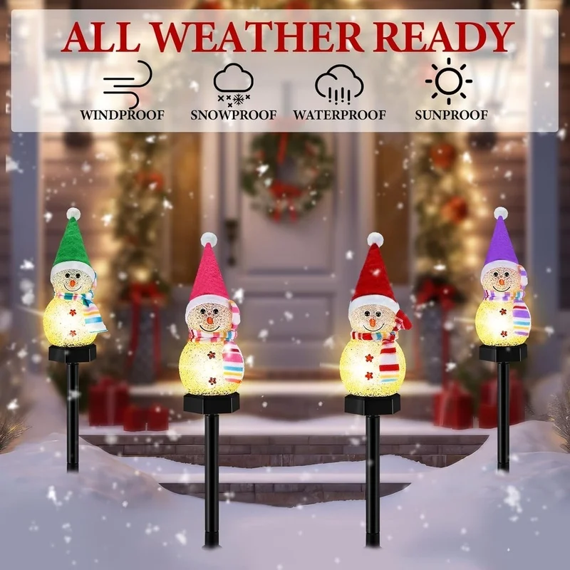 SM25303 EVA Solar Snowman Stake Lights - Set of Four Snowmen