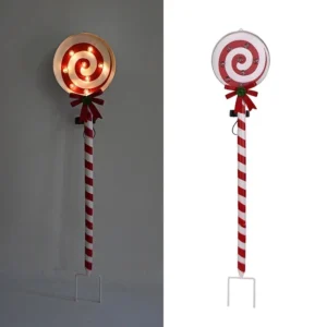 SM25328 ABS Plastic Color Ring Solar Stake Lights - Candy Cane, Bow, Globe, and Disk Designs