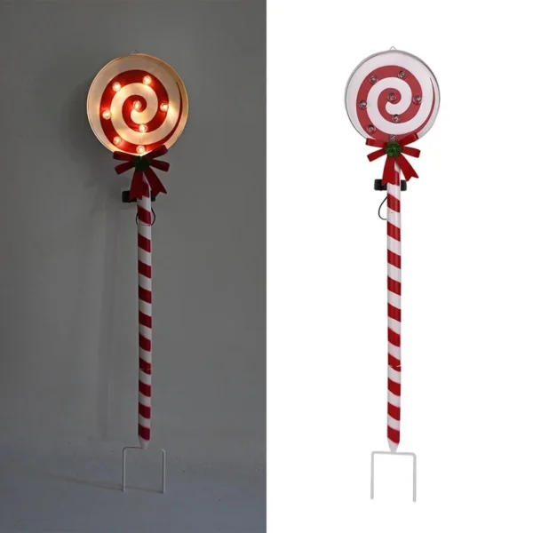 SM25328 ABS Plastic Color Ring Solar Stake Lights - Candy Cane, Bow, Globe, and Disk Designs