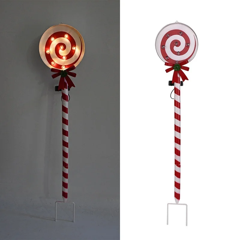 SM25328 ABS Plastic Color Ring Solar Stake Lights - Candy Cane, Bow, Globe, and Disk Designs