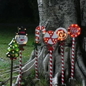 SM25329 ABS Plastic Solar Stake Light - Candy Cane, Snowman, Heart, Star, Tree, Owl Shapes