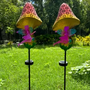 SM25342 Plastic PP Solar Mushroom Lamp with Metal Iron Art, Ground Insert or Tabletop Light
