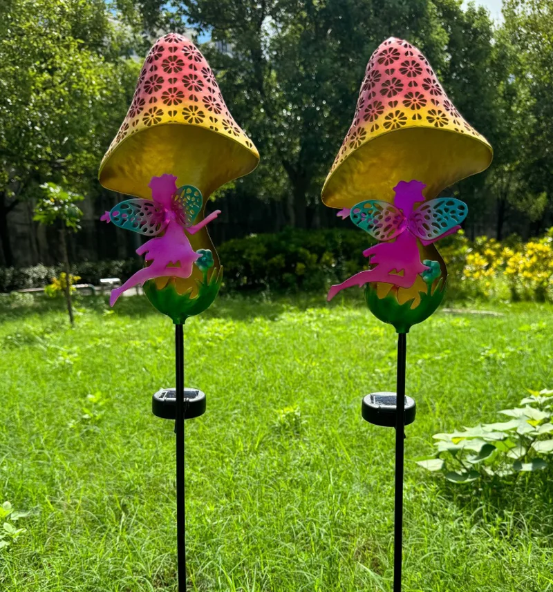 SM25342 Plastic PP Solar Mushroom Lamp with Metal Iron Art, Ground Insert or Tabletop Light