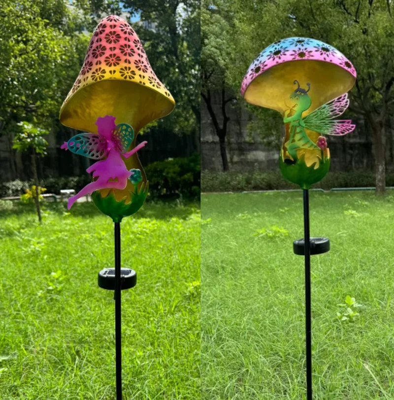 SM25342 Plastic PP Solar Mushroom Lamp with Metal Iron Art, Ground Insert or Tabletop Light_2