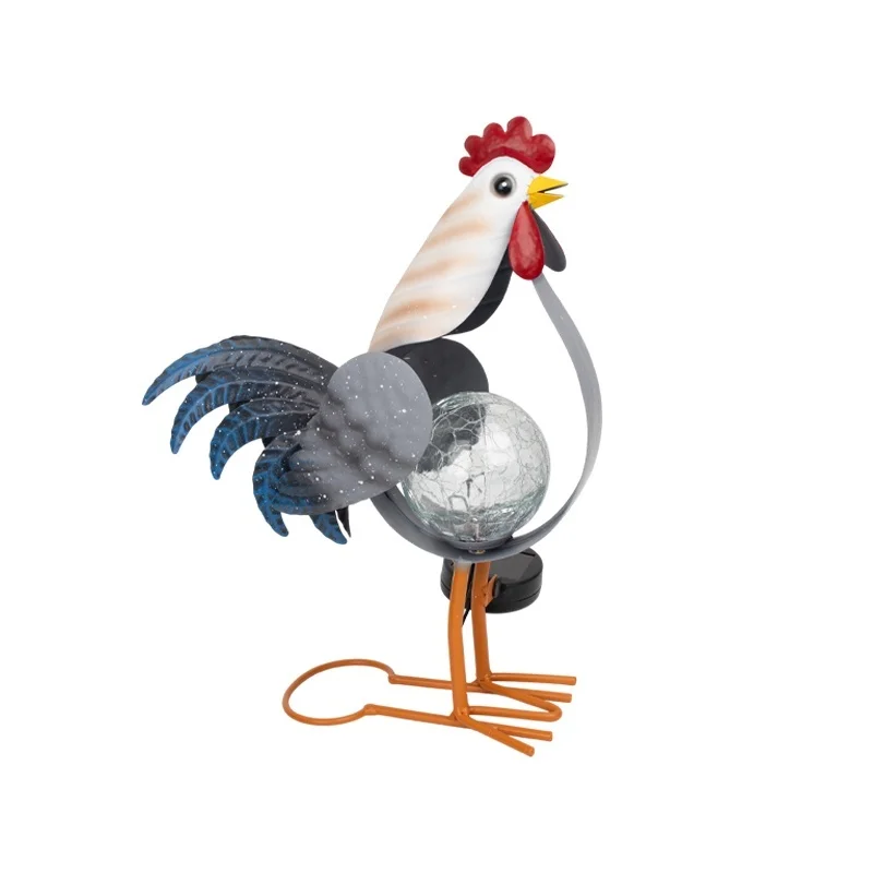 SM25343 Solar Plastic PP Metal Iron Rooster Animal Decor Stake Light