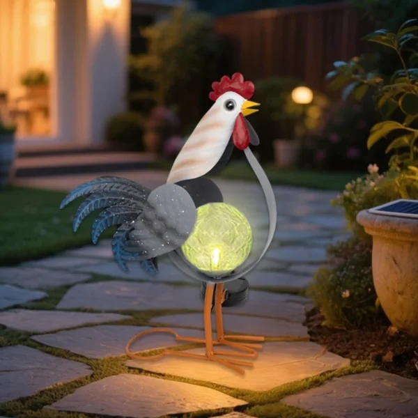 SM25343 Solar Plastic PP Metal Iron Rooster Animal Decor Stake Light_2