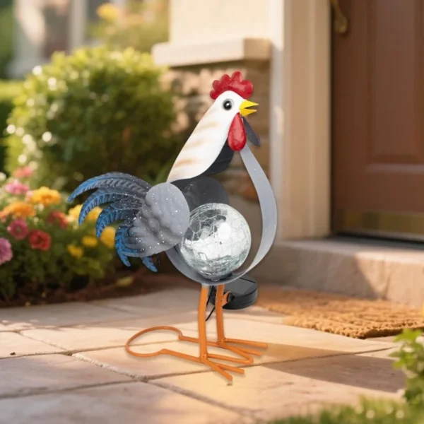 SM25343 Solar Plastic PP Metal Iron Rooster Animal Decor Stake Light_3