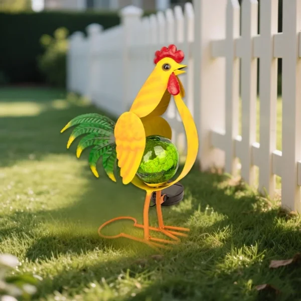 SM25343 Solar Plastic PP Metal Iron Rooster Animal Decor Stake Light_4