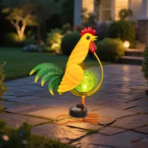 SM25343 Solar Plastic PP Metal Iron Rooster Animal Decor Stake Light_5