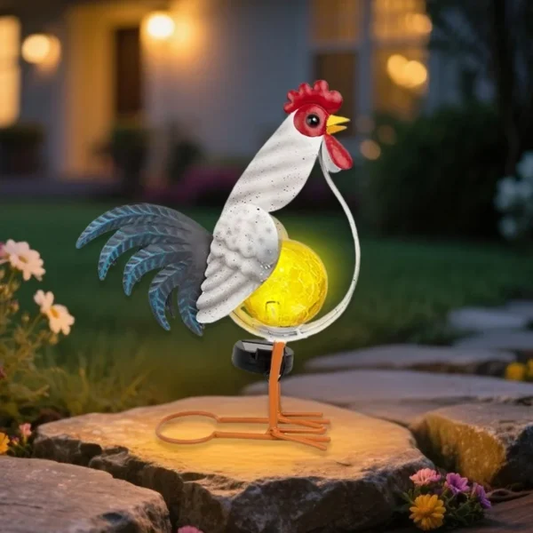 SM25343 Solar Plastic PP Metal Iron Rooster Animal Decor Stake Light_6
