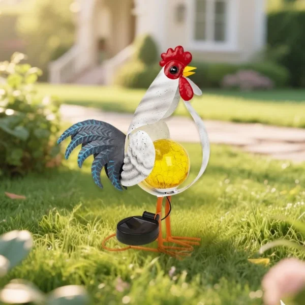 SM25343 Solar Plastic PP Metal Iron Rooster Animal Decor Stake Light_7