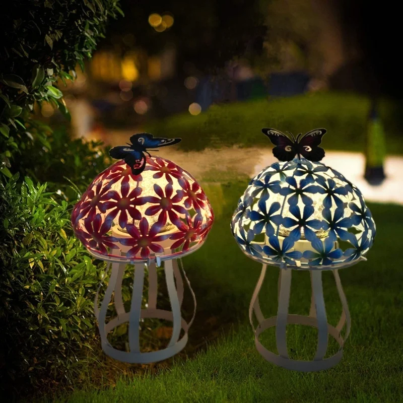 SM25345 Glass and Metal Iron Solar Mushroom Tabletop Light Decor_2