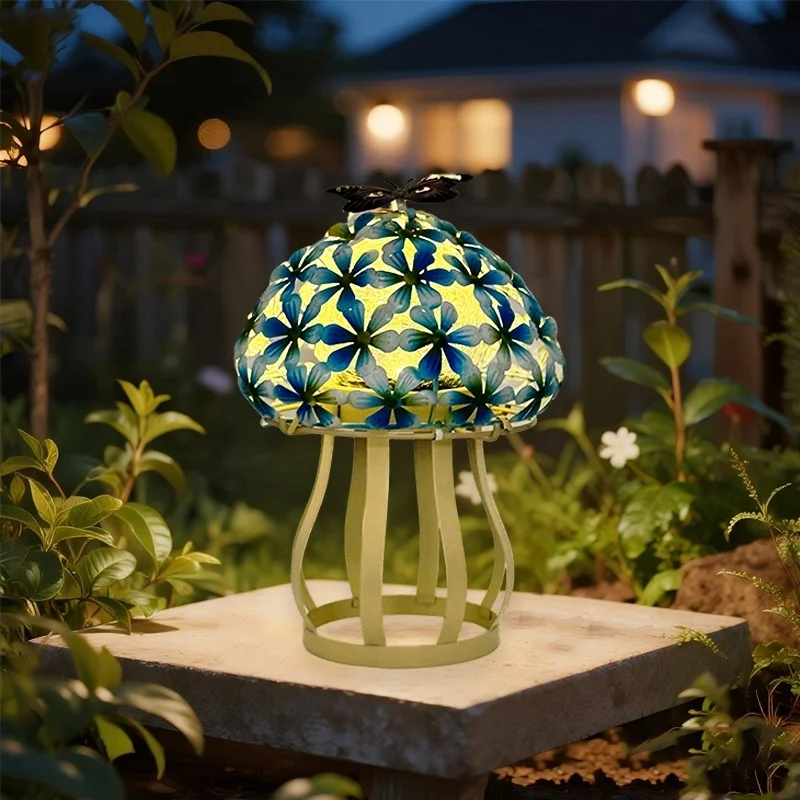 SM25345 Glass and Metal Iron Solar Mushroom Tabletop Light Decor_5
