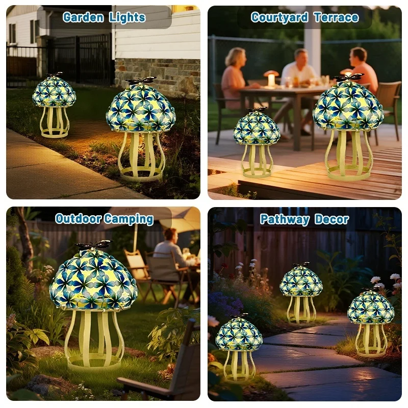 SM25345 Glass and Metal Iron Solar Mushroom Tabletop Light Decor_6