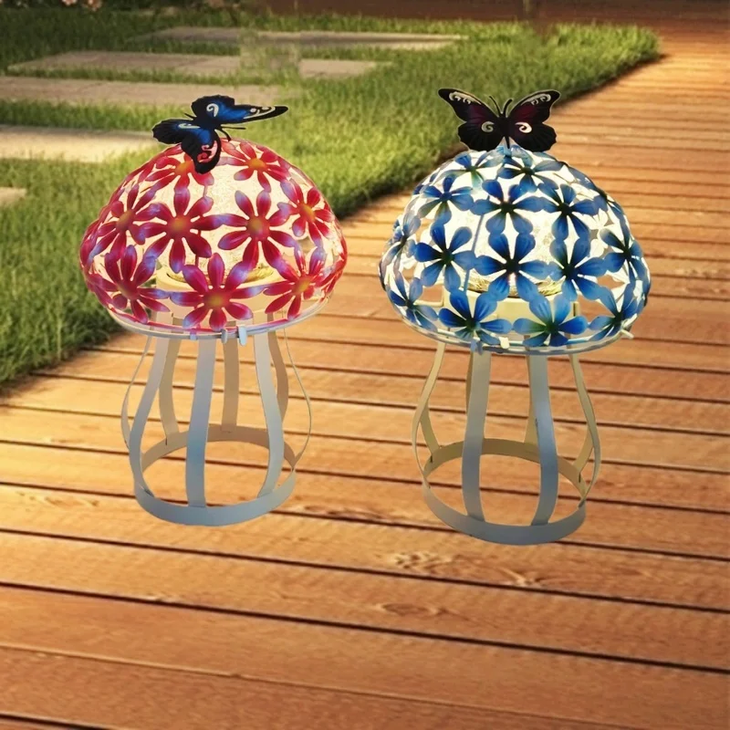 SM25345 Glass and Metal Iron Solar Mushroom Tabletop Light Decor_8