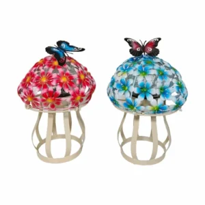 SM25345 Glass and Metal Iron Solar Mushroom Tabletop Light Decor_9