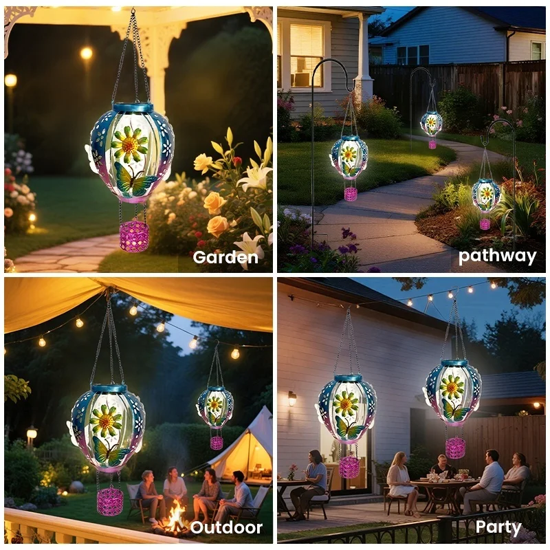 SM25350 Plastic PP Solar Metal Iron Hot Air Balloon Hanging Light with Butterfly Animal Decor_4