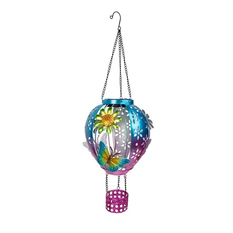 SM25350 Plastic PP Solar Metal Iron Hot Air Balloon Hanging Light with Butterfly Animal Decor_5