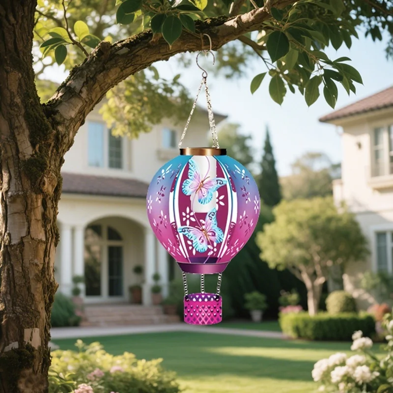 SM25350 Plastic PP Solar Metal Iron Hot Air Balloon Hanging Light with Butterfly Animal Decor_6