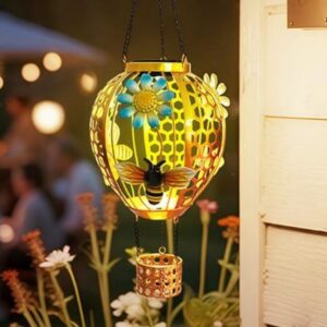 SM25351 Metal Iron Hot Air Balloon with Bee Decor Solar Hanging Light