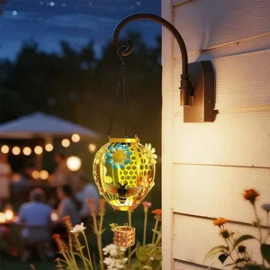 SM25351 Solar Plastic PP Metal Iron Hot Air Balloon Hanging Light with Bee Animal Decor_2