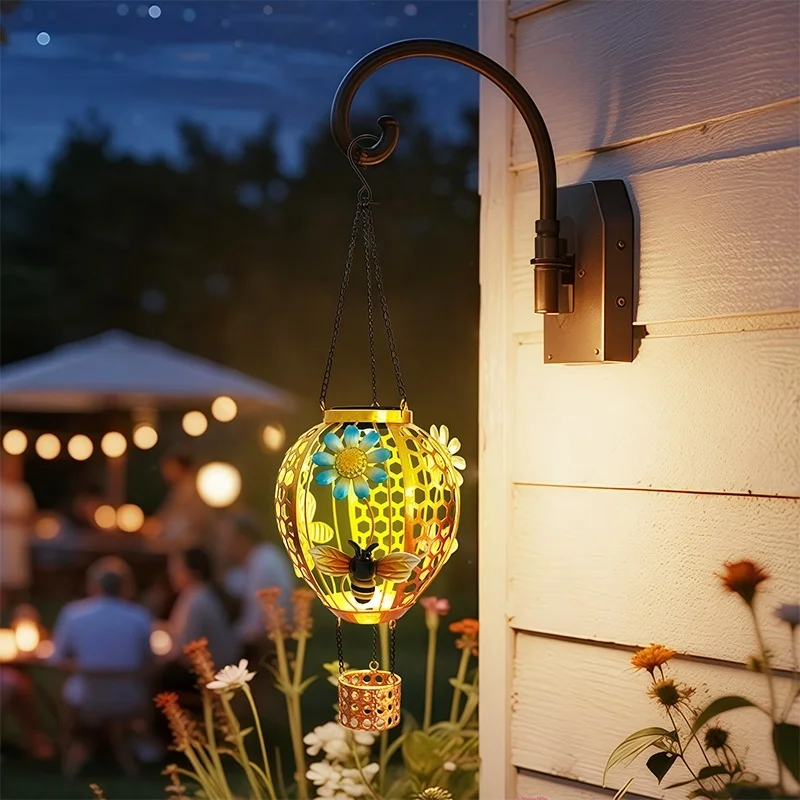 SM25351 Solar Plastic PP Metal Iron Hot Air Balloon Hanging Light with Bee Animal Decor_2