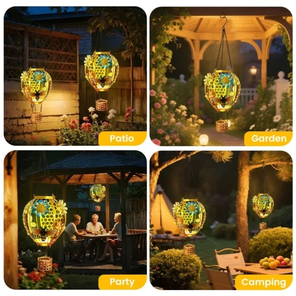 SM25351 Solar Plastic PP Metal Iron Hot Air Balloon Hanging Light with Bee Animal Decor_4