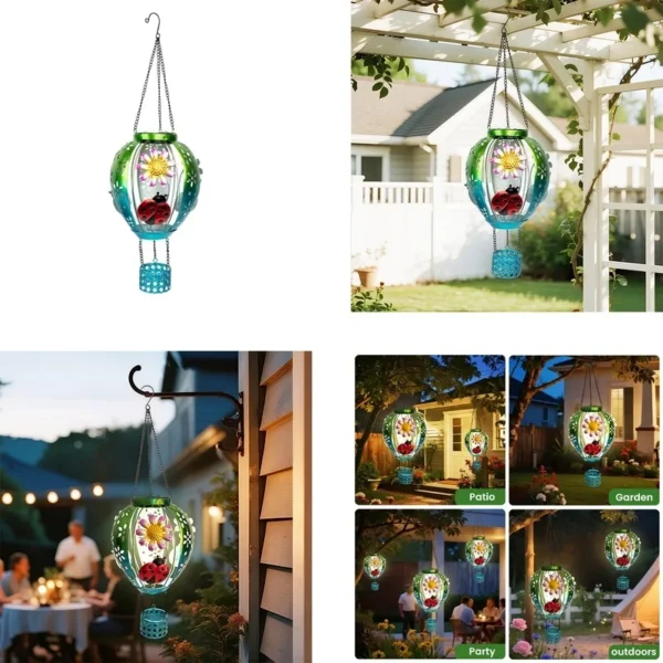 SM25352 Plastic PP Solar Metal Iron Hot Air Balloon Hanging Light with Ladybug Animal Decor_3