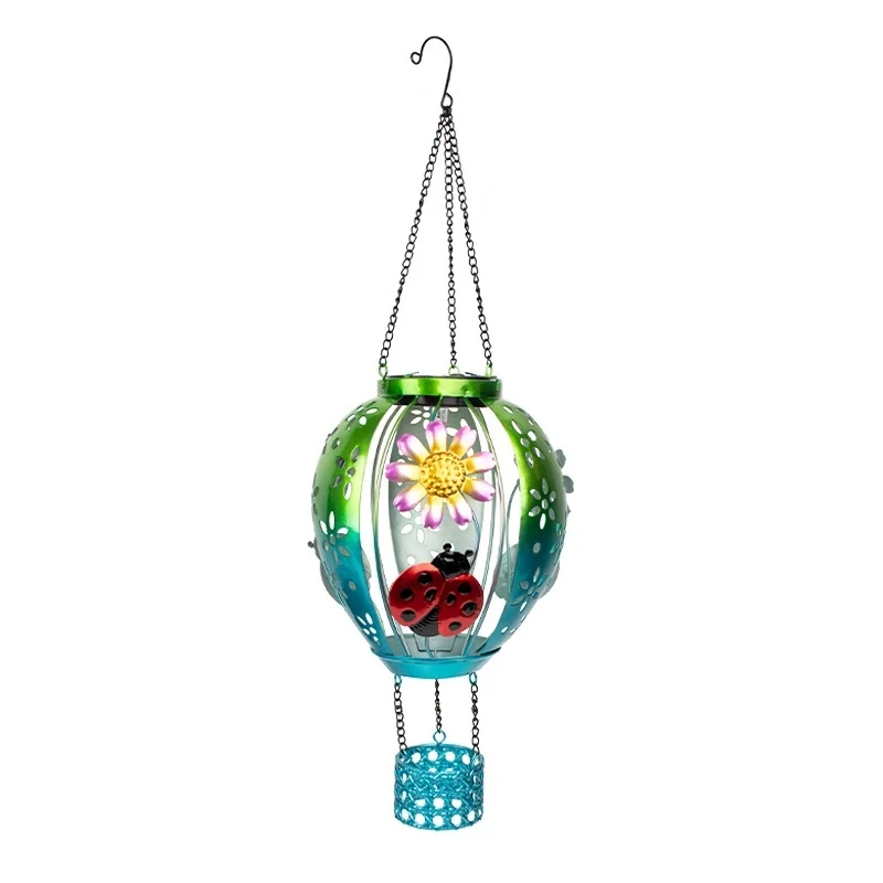SM25352 Plastic PP Solar Metal Iron Hot Air Balloon Hanging Light with Ladybug Animal Decor_4