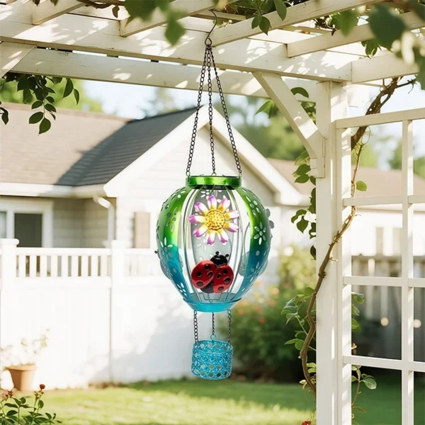 SM25352 Plastic PP Solar Metal Iron Hot Air Balloon Hanging Light with Ladybug Animal Decor_6