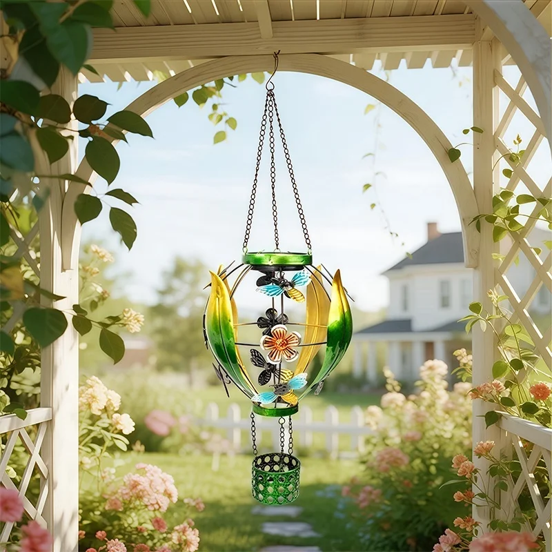 SM25355 Plastic PP Solar Hanging Lantern with Bee Animal Decor_2