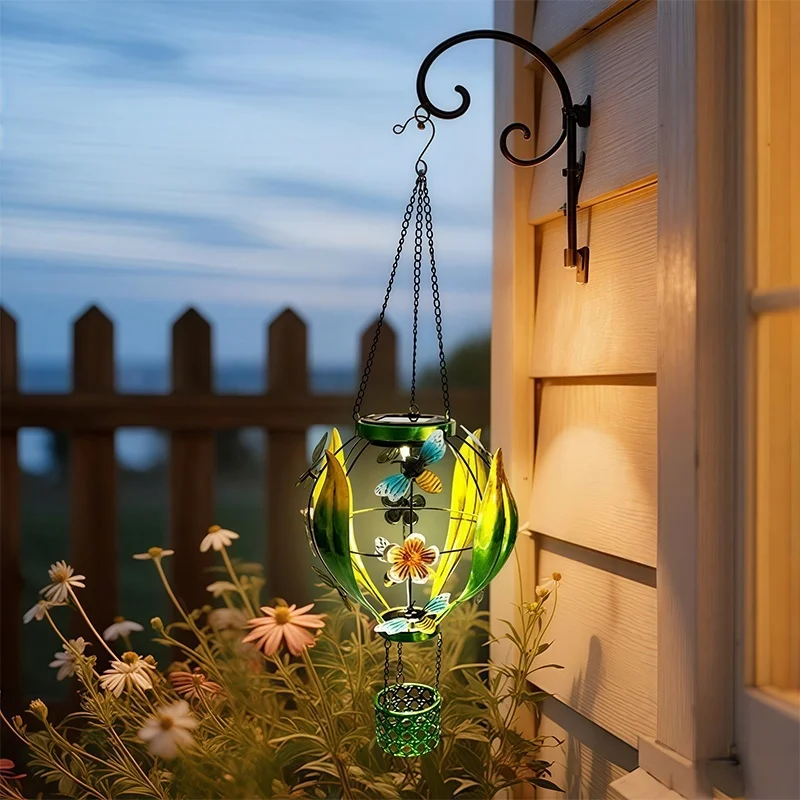 SM25355 Plastic PP Solar Hanging Lantern with Bee Animal Decor_3