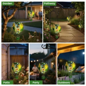 SM25355 Plastic PP Solar Hanging Lantern with Bee Animal Decor_4